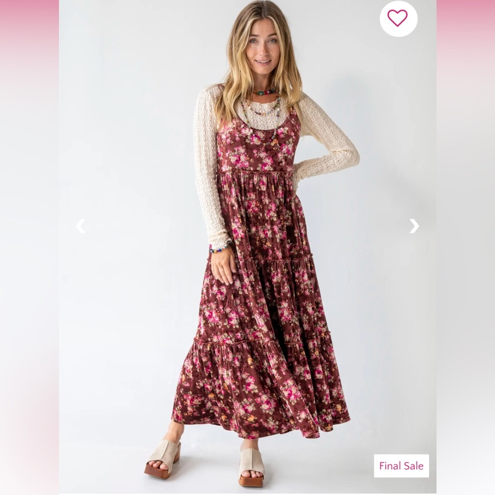 Natural Life Karlie Velvet Maxi Dress in Rust Bouquets